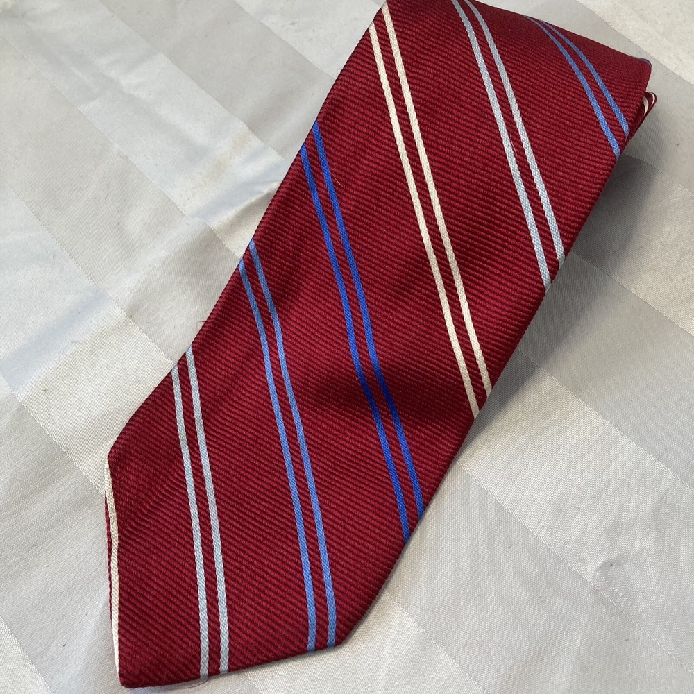 Brooks Brothers Makers All Silk Repp Tie Red With Blue Stripes Long 60" X 3.5"